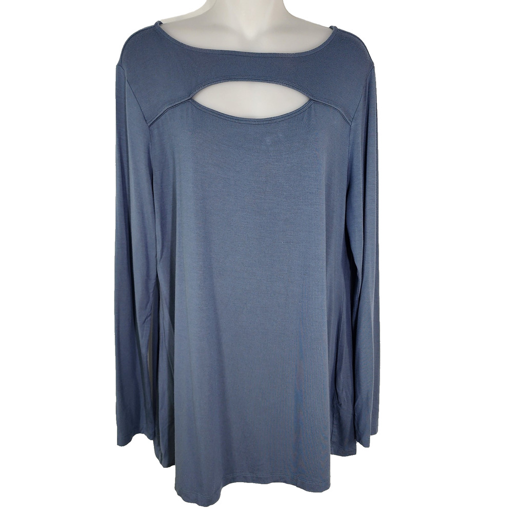 Soft Surroundings Top Womens Size Large Blue Beckett Knit Cutout Keyhole Tunic